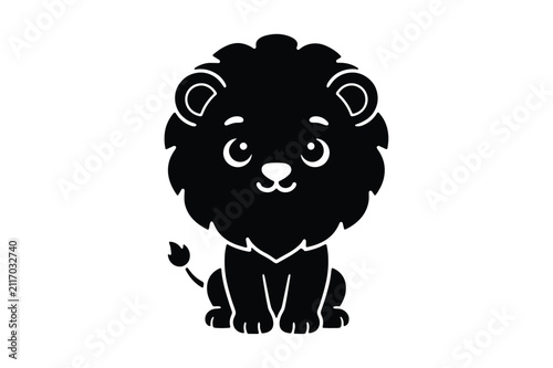 Cute Baby Lion Silhouette Icon Black Animal Vector Illustration for Kids and Wildlife Design