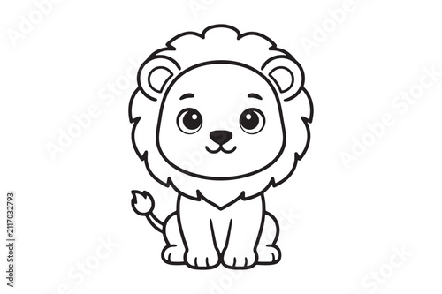 Cute Smiling Baby Lion Outline Vector Illustration Cartoon Animal Icon