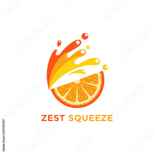 Modern orange juice logo with a splashing citrus slice
