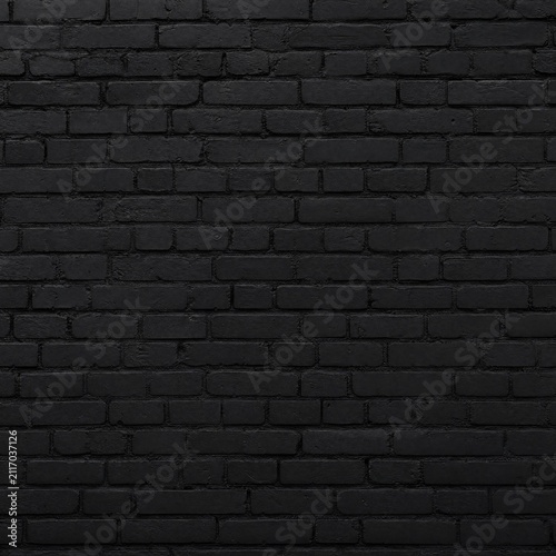 Matte black painted brick wall seamless texture, dark masonry background