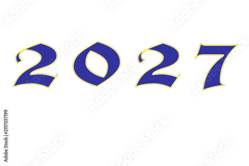 Numbers 2027 presented with a decorative blue and gold outline on a transparent background