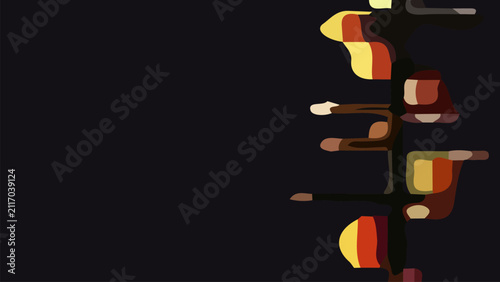 Contemporary abstract background with dynamic flame-inspired light streaks in warm orange, yellow, and red tones against a black backdrop. Features generous negative space for typography.