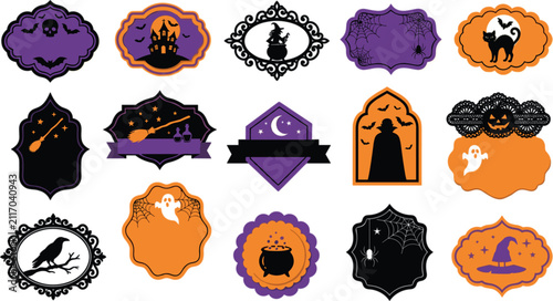 Bild auf Leinwand Set of halloween labels and frames with spooky elements like ghosts, bats, pumpk