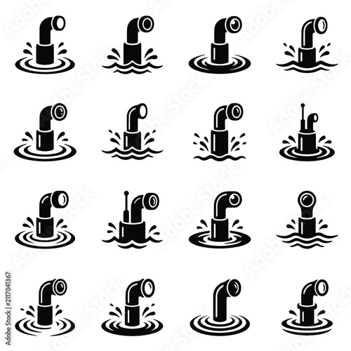 Bild auf Leinwand Submarine periscope icon set vector illustration with sea level submarine perisc