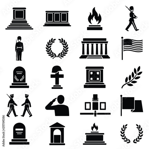 Fotografía Military memorial and remembrance icon set with military memorial remembrance pa