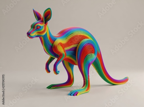 Vibrant Rainbow Kangaroo Sculpture Abstract Animal Artwork Modern Colorful Design Studio Lighting