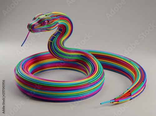 Rainbow Neon Snake Sculpture Coiled Artistic Wire Installation Abstract Modern Decorative Object
