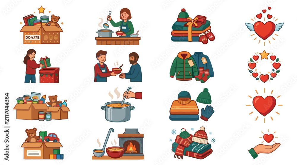 Naklejka premium Charity and Donation Icon Set for Social Welfare and Community Support.