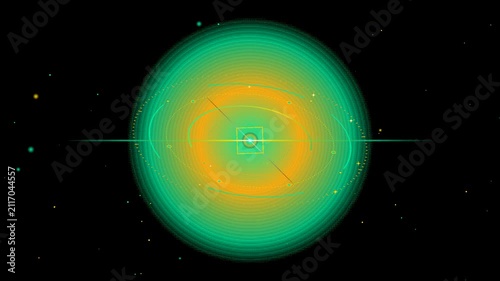 Futuristic sci fi hud interface rotating against black dark space background
