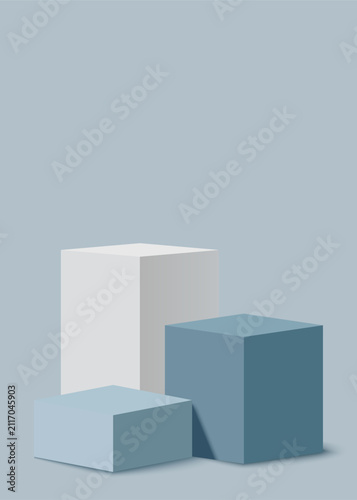 Square realistic 3D podiums. Vertical background with three 3d stand podium set