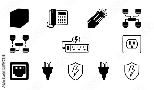 Technology Connector and UPS Protection Vector Icon Collection