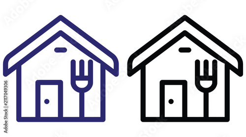House vector icon featuring a fork symbol for dining, restaurant