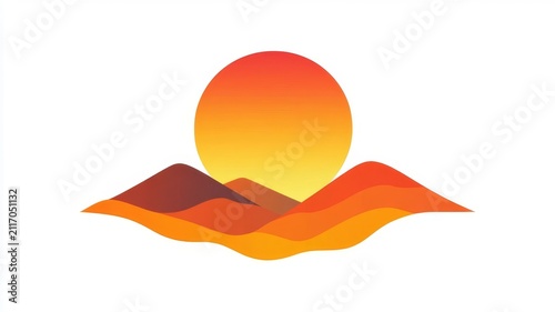 Minimalist sunset over mountains illustration abstract graphic concept art design wallpaper background imagery.