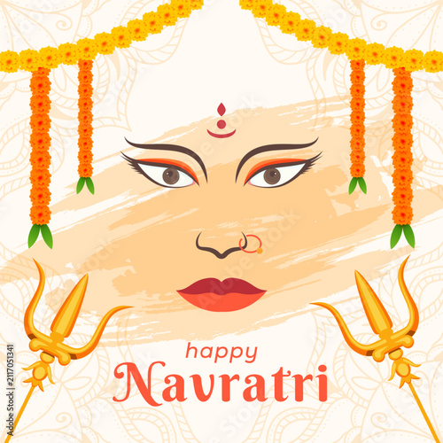 Happy Navratri Social Media Post Template with Goddess Durga Face