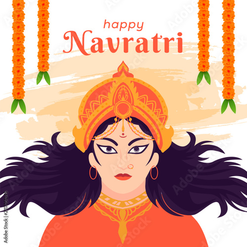 Happy Navratri Square Banner Design with Goddess Durga Illustration