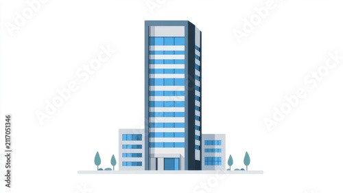 Modern corporate skyscraper office building flat illustration design concept for real estate and business projects.