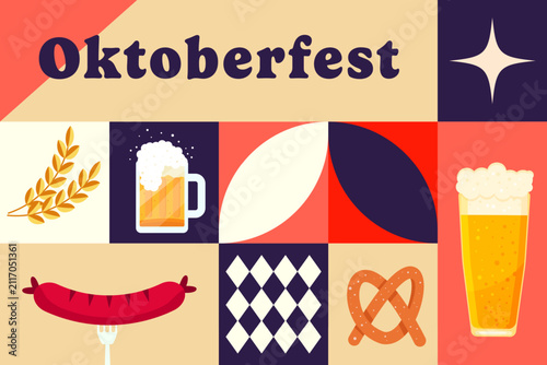 Oktoberfest Beer Festival Landscape Banner with Geometric Shape