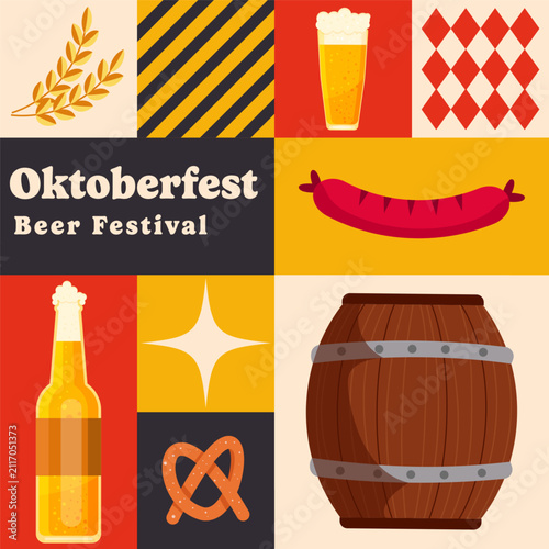 Oktoberfest Beer Festival Square Banner Design Geometric Grid