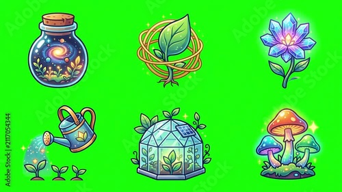 Fantasy Magic Garden Game Assets on Green Screen
