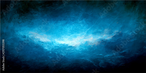 Foto Deep blue nebula or cosmic cloud formation with bright light in the center, abstract space, celestial phenomena, astronomical background