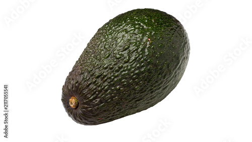 Single fresh organic green avocado whole isolated on transparent background for healthy diet recipes