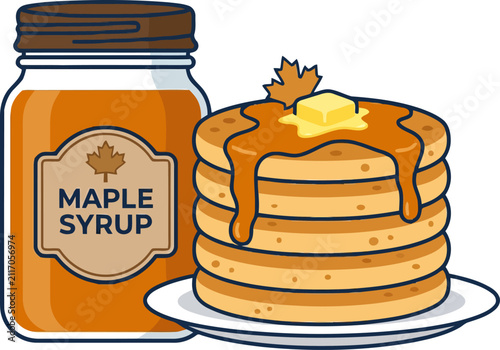 Картината върху платно Stack of pancakes with maple syrup and butter