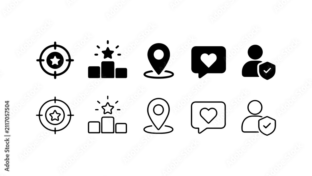 Fototapeta premium Business and Marketing Strategy Icon Set in Silhouette and Outline Style