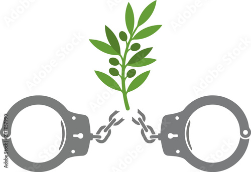Cuadro en lienzo Broken handcuffs with olive branch