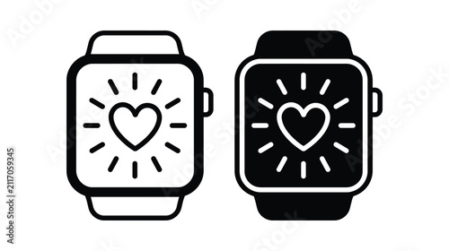 Watch icon set smartwatch fitness heart tracker digital symbols