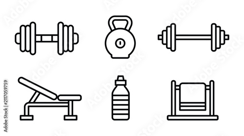 Fitness icon set displaying gym equipment for training