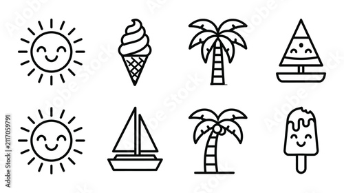 Summer icon set featuring seasonal vacation themed graphics