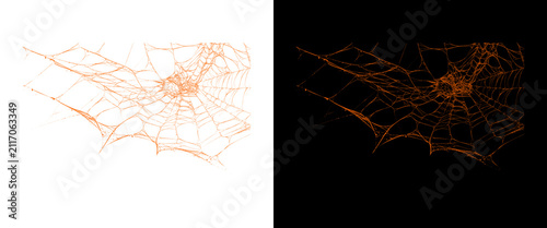 Orange spider web design elements, spooky cobweb textures on white and black backgrounds, halloween decorative spiderweb patterns for graphic design