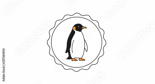 Cute Penguin illustration in decorative badge