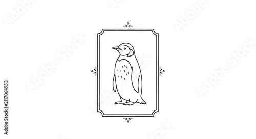 Cute Penguin Illustration in Decorative Frame