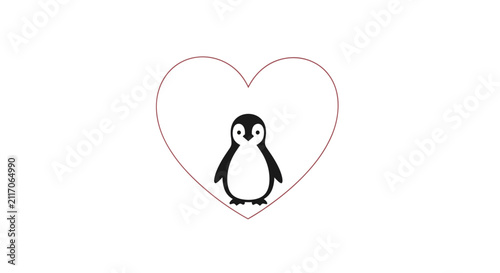 Cute penguin in heart shape, love concept
