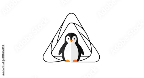 cute penguin in triangle, playful cartoon bird