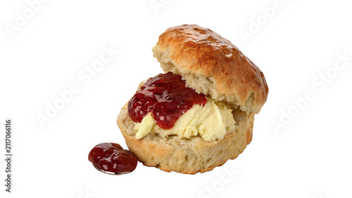 Delicious sweet bakery scone with jam cream isolated on transparent background for confectionery menu