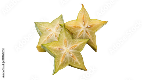 Quadro su tela Group of fresh organic yellow carambola starfruits isolated on transparent backg