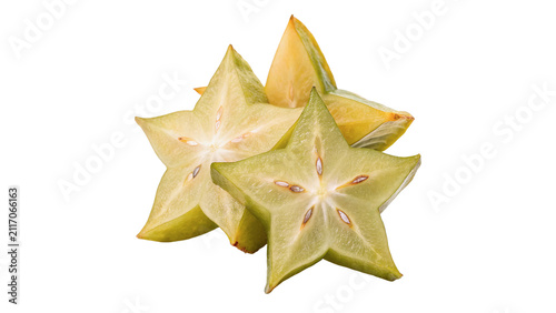 Konstfotografi Fresh sliced yellow starfruit carambola slices isolated on transparent backgroun