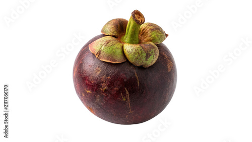 Cuadro en lienzo Single whole tropical purple mangosteen fruit isolated on transparent background