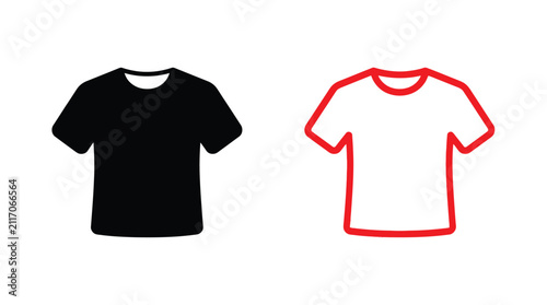 T shirt silhouettes black and red outline on white background