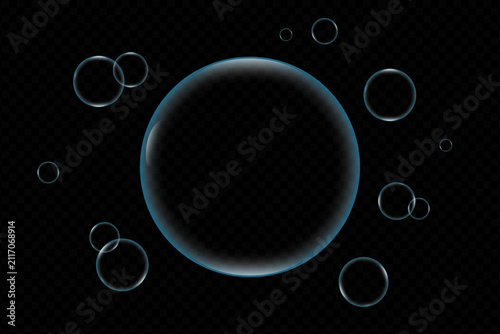 Foto A large central sphere surrounded by smaller floating water bubbles isolated aga