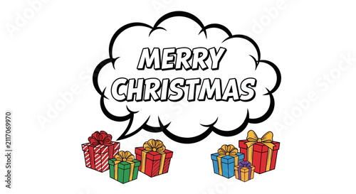Merry Christmas Comic Bubble with Presents