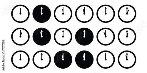 Bild auf Leinwand Set of clock face icons showing different times with deadline schedule silhouett