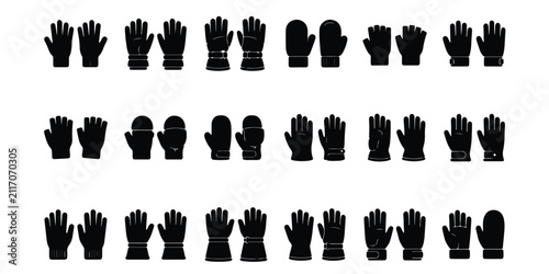 Fotografía Set of black silhouette winter gloves and mittens icons with clothing silhouette