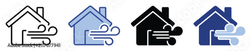 Set of house with wind icons for home ventilation air circulation applications