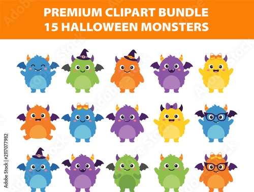 Premium Halloween Monster Clipart Bundle – Cute Kawaii Cartoon Monster Characters for Stickers, Cricut, SVG, Sublimation and Printable Crafts