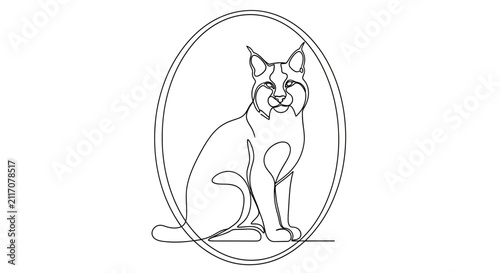 line drawing cat sitting in oval frame