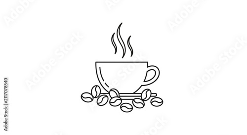 line drawing coffee cup with beans