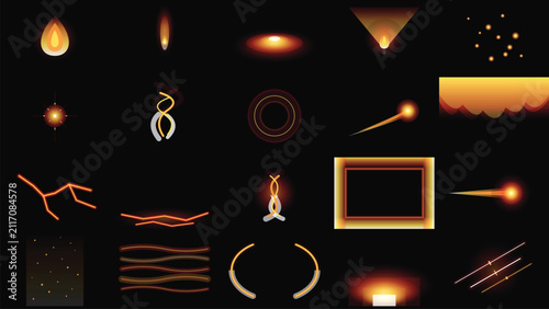 Foto Glow flare burst halo prism sparkle neon vector bundle set featuring assorted li